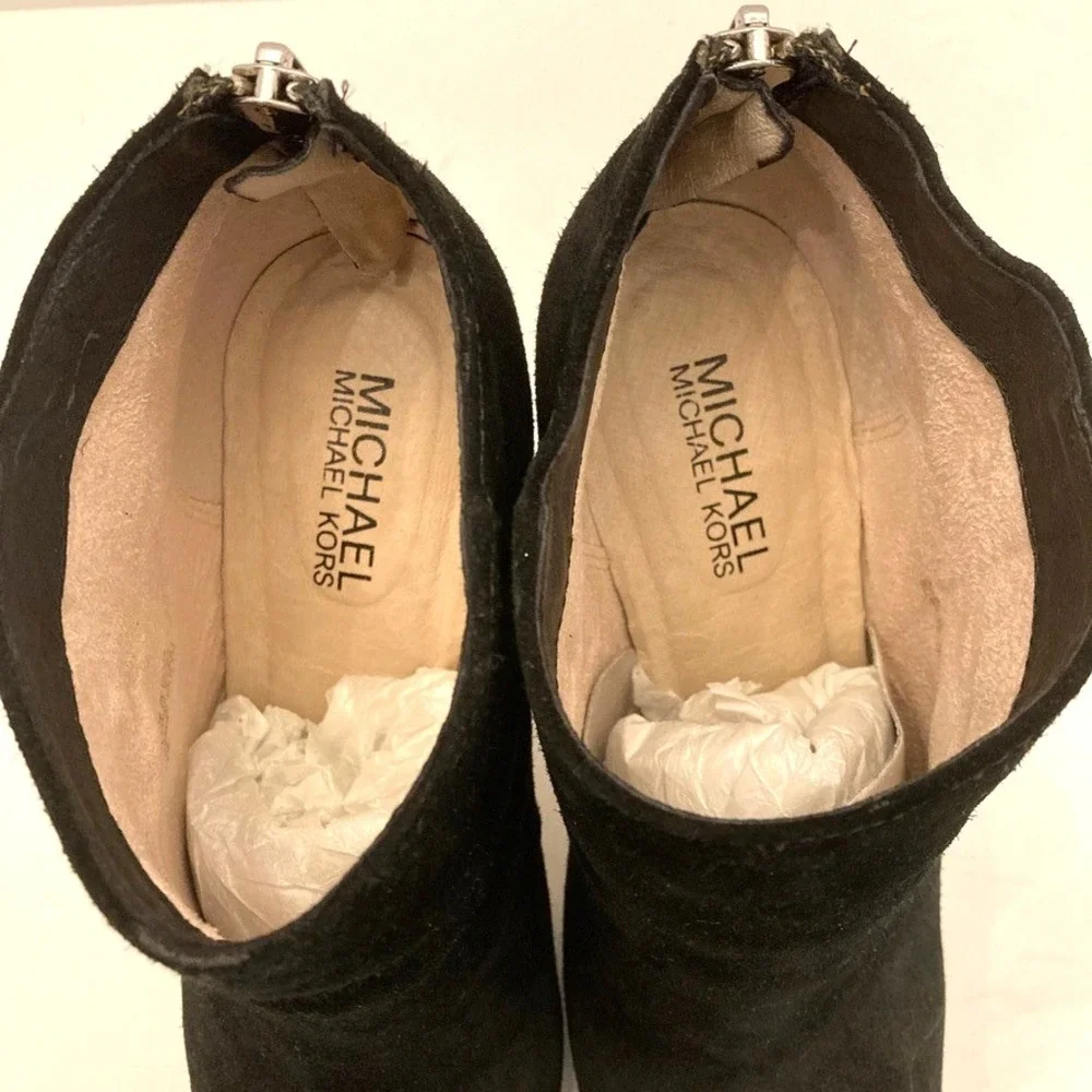 Michael‎ Kors Ankle Boots Womens 8M Black Suede Leather Platform Snakeskin Heels